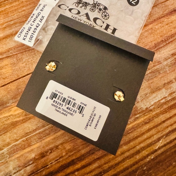 Coach Siganture Enamel Huggie Earrings in Black - Picture 8 of 10